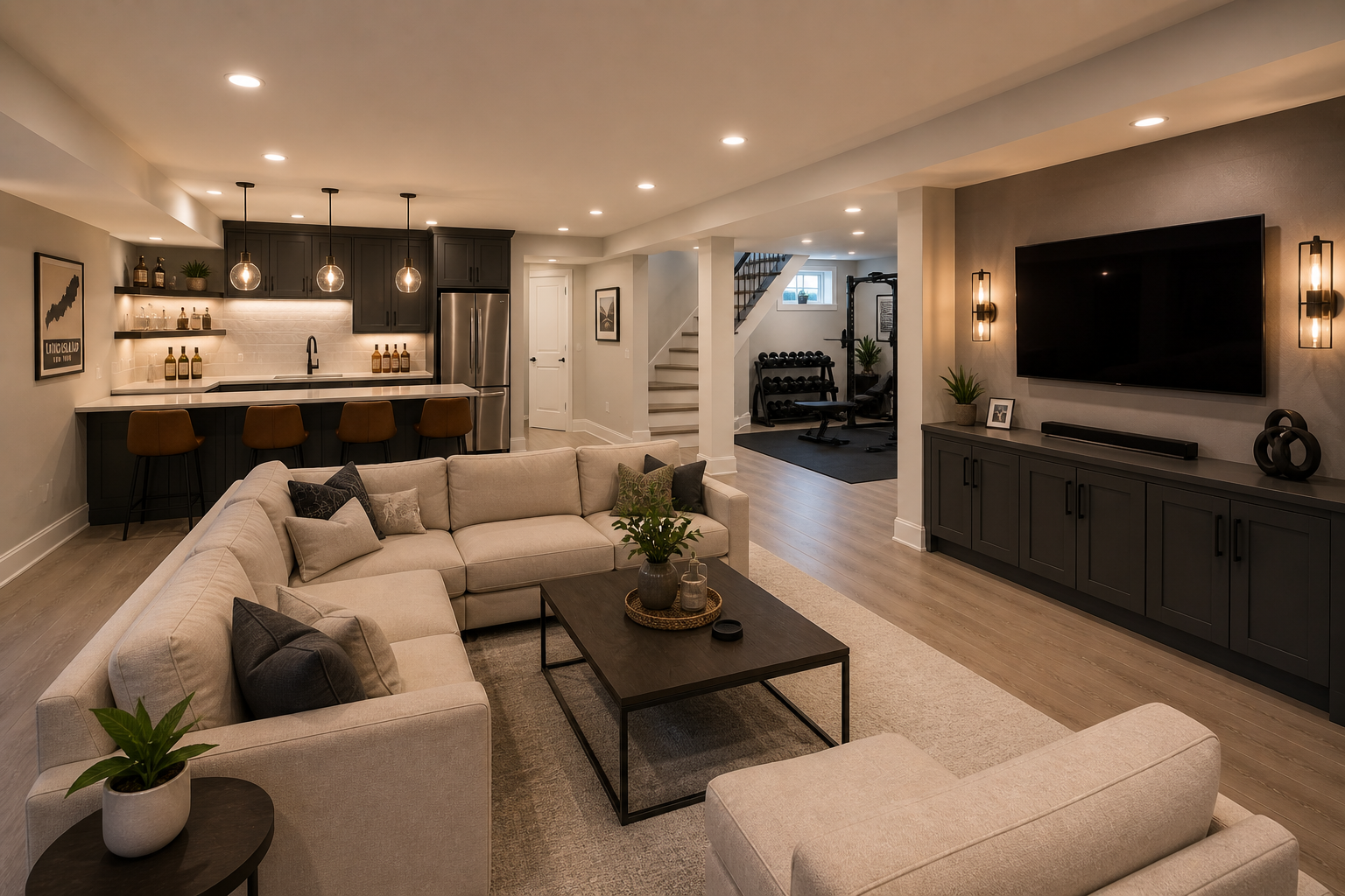 Finished basement converted to modern living space